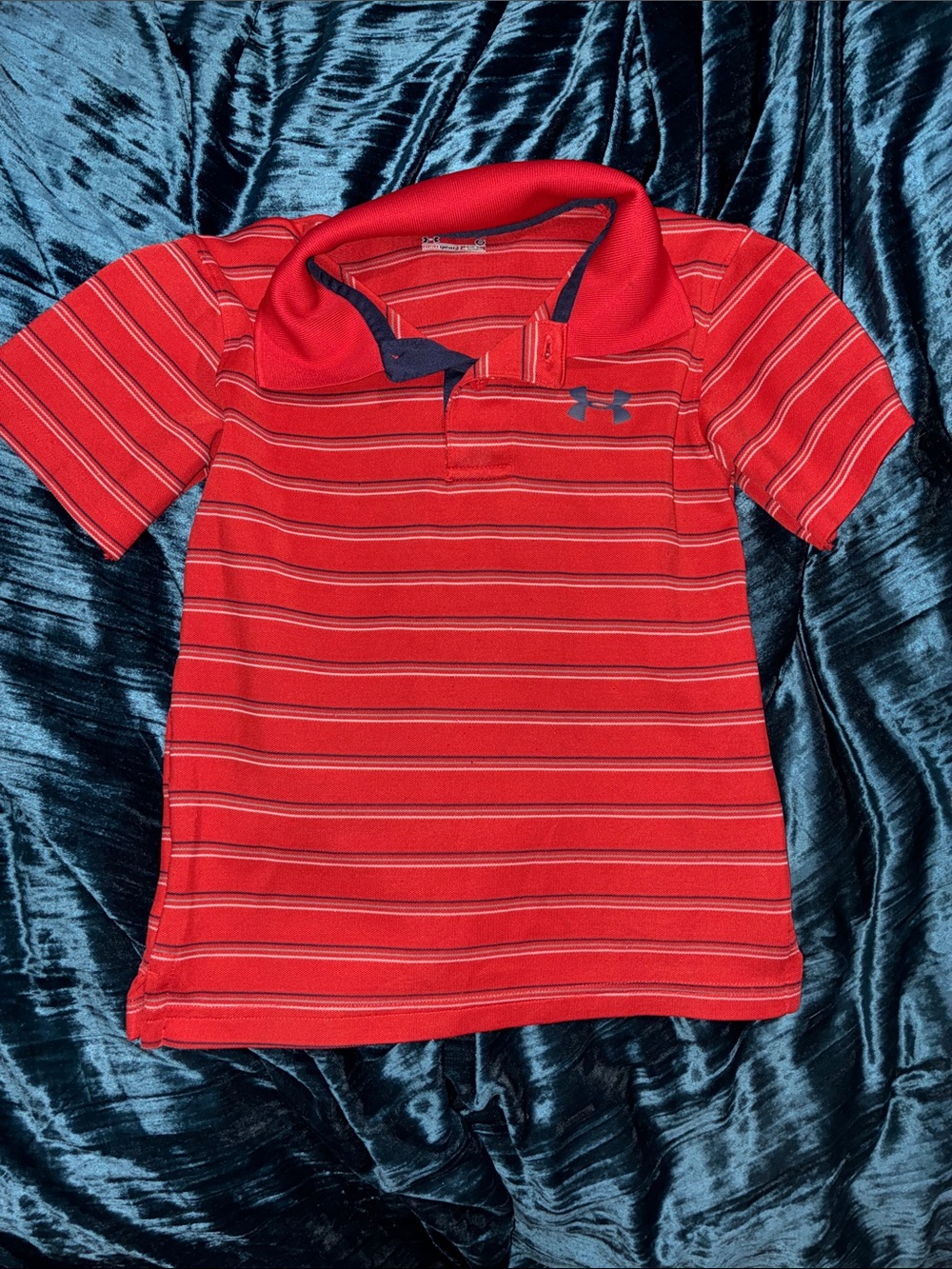 Under Armour Red Striped Polo with Navy Accents